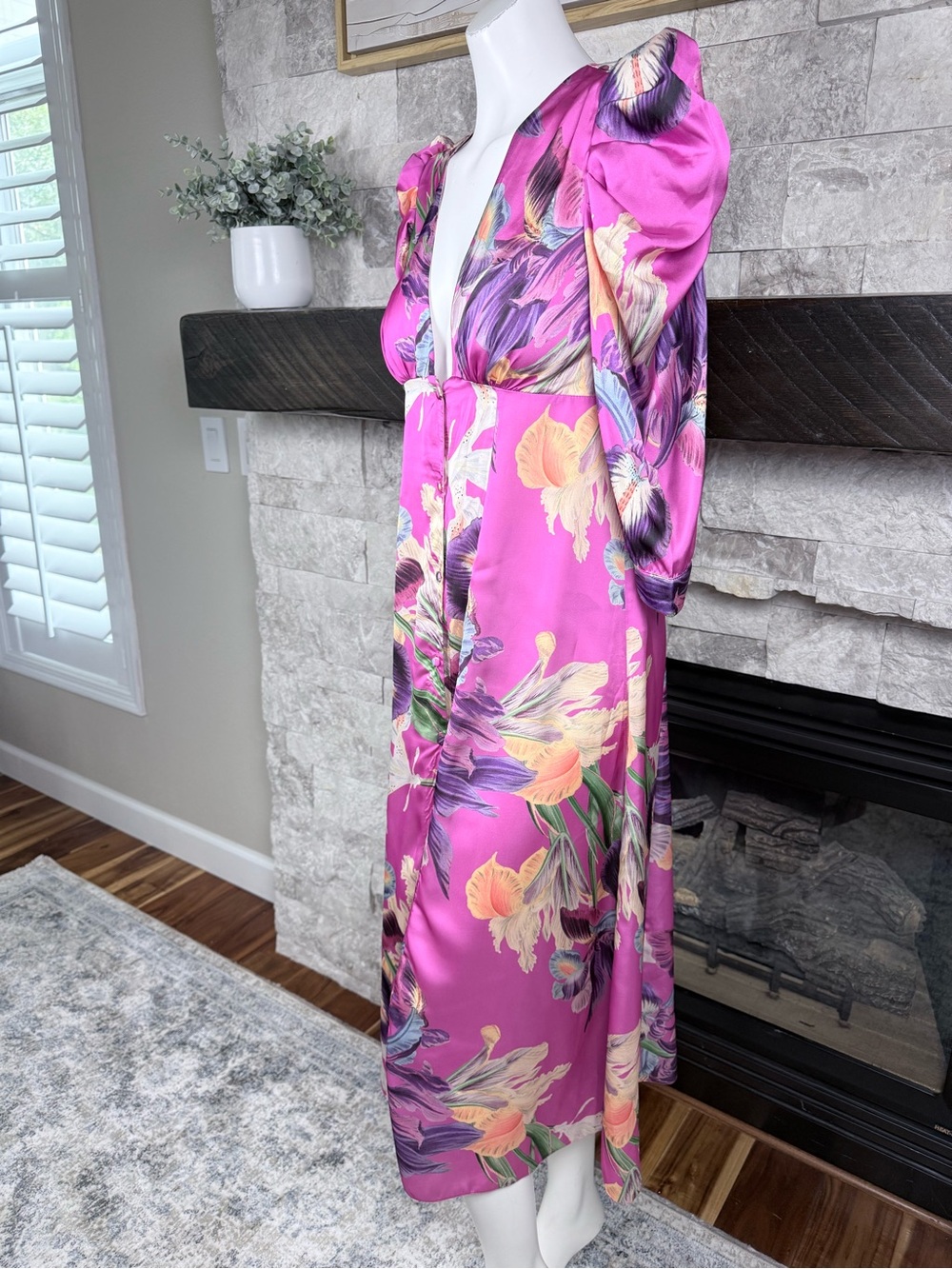 PatBO Fuchsia and Lavender Floral Midi Dress Size 6 - Picture 3 of 8